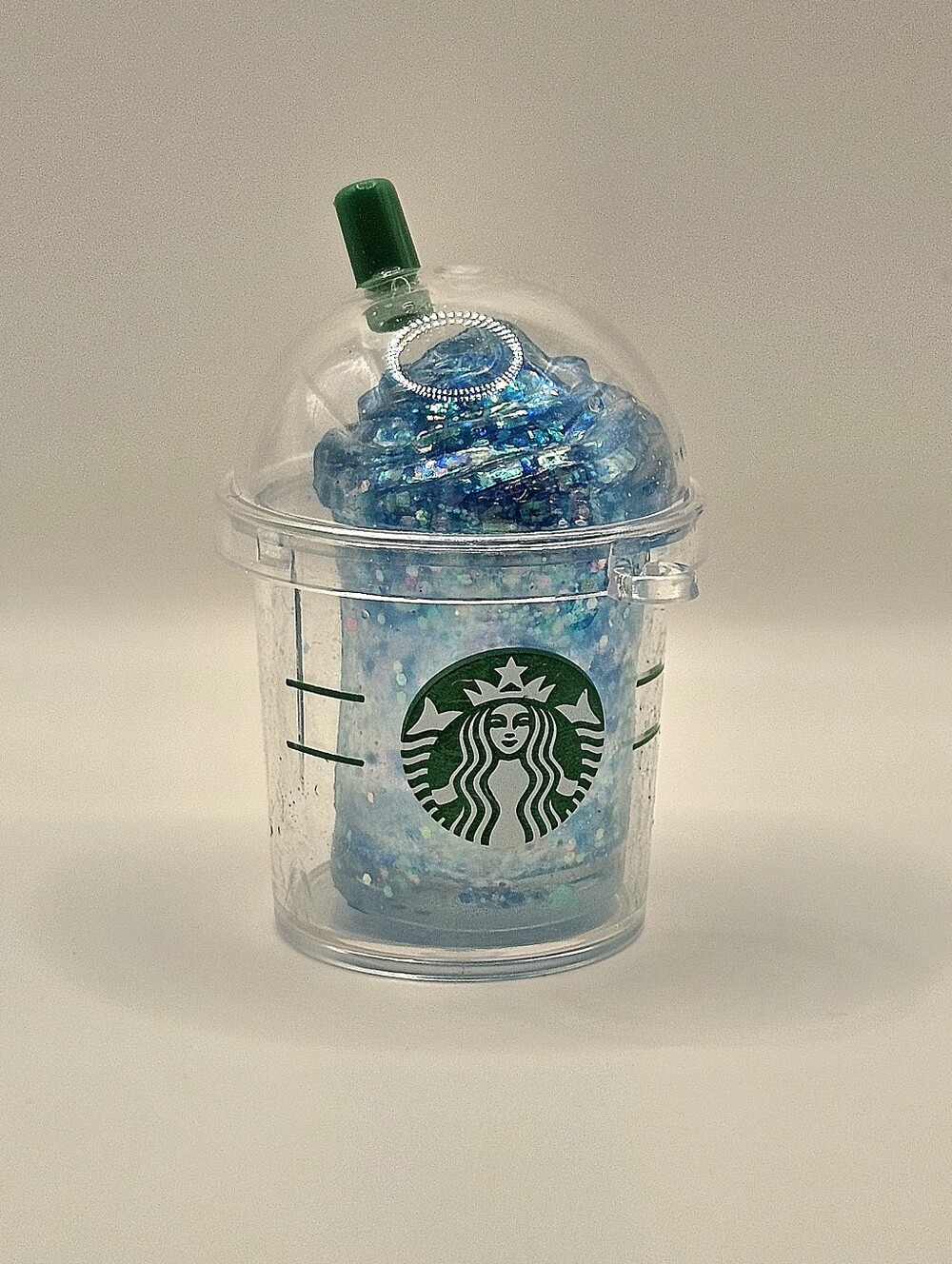 Starbucks Clear Mini Frappuccino Cup with Blue Glitter Squishy Stress Toy